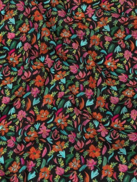 Linen and Rayon Woven – Pink, Blue and Black Floral – Confetti Fete Print – Mood Exclusive Citrus Collection Linen and Rayon Woven – Pink, Blue and Black Floral – Confetti Fete Print – Mood Exclusive Citrus Collection