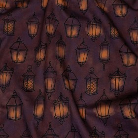 Stretch Cotton Sateen – Purple Lanterns – By Lantern Light Print – Mood Exclusive Jack-O-Lantern Collection Stretch Cotton Sateen – Purple Lanterns – By Lantern Light Print – Mood Exclusive Jack-O-Lantern Collection