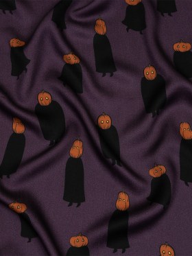 Rayon Challis – Purple Pumpkin People – Pumpkin Patch Print – Mood Exclusive Jack-O-Lantern Collection Rayon Challis – Purple Pumpkin People – Pumpkin Patch Print – Mood Exclusive Jack-O-Lantern Collection