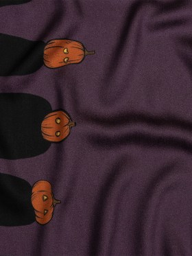 Rayon Challis – Purple Pumpkin People Border – Pumpkin Parade Print – Mood Exclusive Jack-O-Lantern Collection Rayon Challis – Purple Pumpkin People Border – Pumpkin Parade Print – Mood Exclusive Jack-O-Lantern Collection