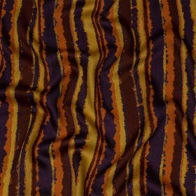 Rayon Challis – Purple, Orange and Yellow Stripes – Foliate Pathways Print – Mood Exclusive Jack-O-Lantern Collection Rayon Challis – Purple, Orange and Yellow Stripes – Foliate Pathways Print – Mood Exclusive Jack-O-Lantern Collection
