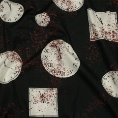 Stretch Cotton Poplin – Clocks and Blood Splatter – The Masque Print – Mood Exclusive Nevermore Collection Stretch Cotton Poplin – Clocks and Blood Splatter – The Masque Print – Mood Exclusive Nevermore Collection
