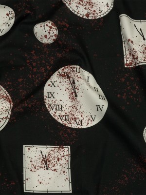 Stretch Cotton Poplin – Clocks and Blood Splatter – The Masque Print – Mood Exclusive Nevermore Collection Stretch Cotton Poplin – Clocks and Blood Splatter – The Masque Print – Mood Exclusive Nevermore Collection