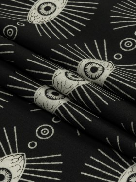 Stretch Cotton Poplin – Black and WhiteLines of Eyes – Tell Tale Print – Mood Exclusive Nevermore Collection Stretch Cotton Poplin – Black and WhiteLines of Eyes – Tell Tale Print – Mood Exclusive Nevermore Collection