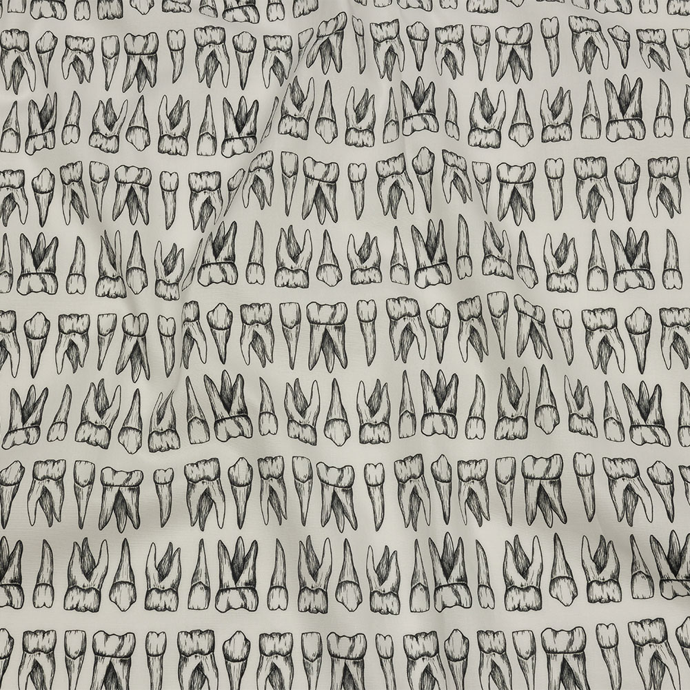 Stretch Cotton Poplin – White and Black Teeth – Berenice Print – Mood Exclusive Nevermore Collection Stretch Cotton Poplin – White and Black Teeth – Berenice Print – Mood Exclusive Nevermore Collection