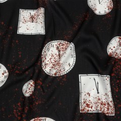 Rayon Batiste – Clocks and Blood Splatter – The Masque Print – Mood Exclusive Nevermore Collection Rayon Batiste – Clocks and Blood Splatter – The Masque Print – Mood Exclusive Nevermore Collection