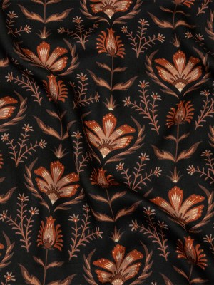 Rayon Challis – Black and Orange Floral – Watching the Fire Print – Mood Exclusive Rockland Collection Rayon Challis – Black and Orange Floral – Watching the Fire Print – Mood Exclusive Rockland Collection