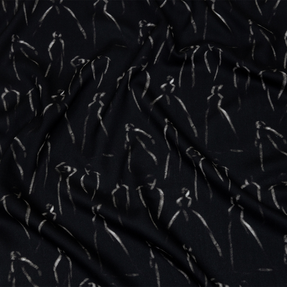 Rayon Batiste – Black Ghostly Figures – The Copper Queen Print – Mood Exclusive Abandoned Collection Rayon Batiste – Black Ghostly Figures – The Copper Queen Print – Mood Exclusive Abandoned Collection