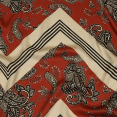 Rayon Challis – White and Orange Paisley and Chevron – Well Travelled Trails Print – Mood Exclusive Rockland Collection Rayon Challis – White and Orange Paisley and Chevron – Well Travelled Trails Print – Mood Exclusive Rockland Collection