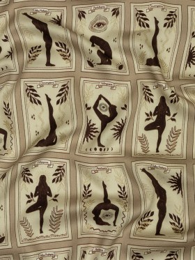 Rayon Challis – Beige and Brown Yoga Cards – Finding Balance Print – Mood Exclusive Rockland Collection Rayon Challis – Beige and Brown Yoga Cards – Finding Balance Print – Mood Exclusive Rockland Collection
