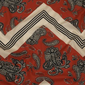 Cotton Voile – White and Orange Paisley and Chevron – Well Travelled Trails Print – Mood Exclusive Rockland Collection Cotton Voile – White and Orange Paisley and Chevron – Well Travelled Trails Print – Mood Exclusive Rockland Collection