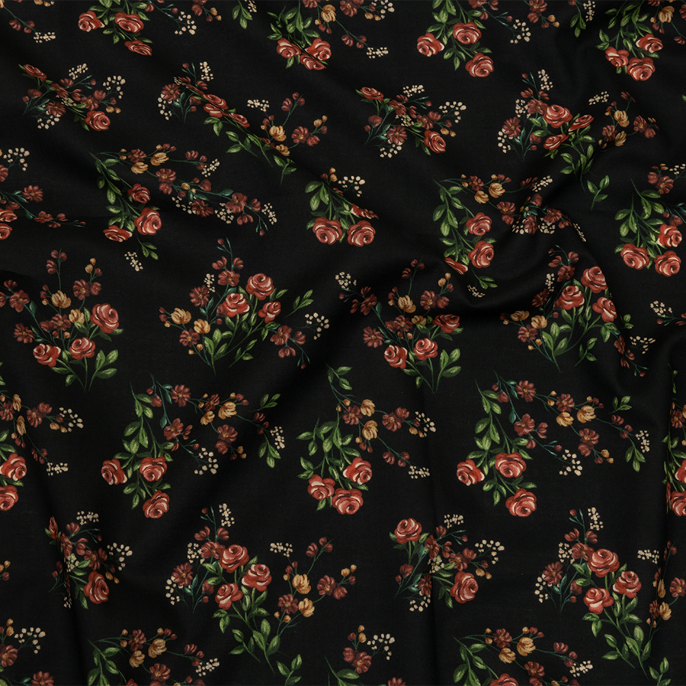 Cotton Voile – Black and Pink Floral – Mason Jar Bouquet Print – Mood Exclusive Rockland Collection Cotton Voile – Black and Pink Floral – Mason Jar Bouquet Print – Mood Exclusive Rockland Collection