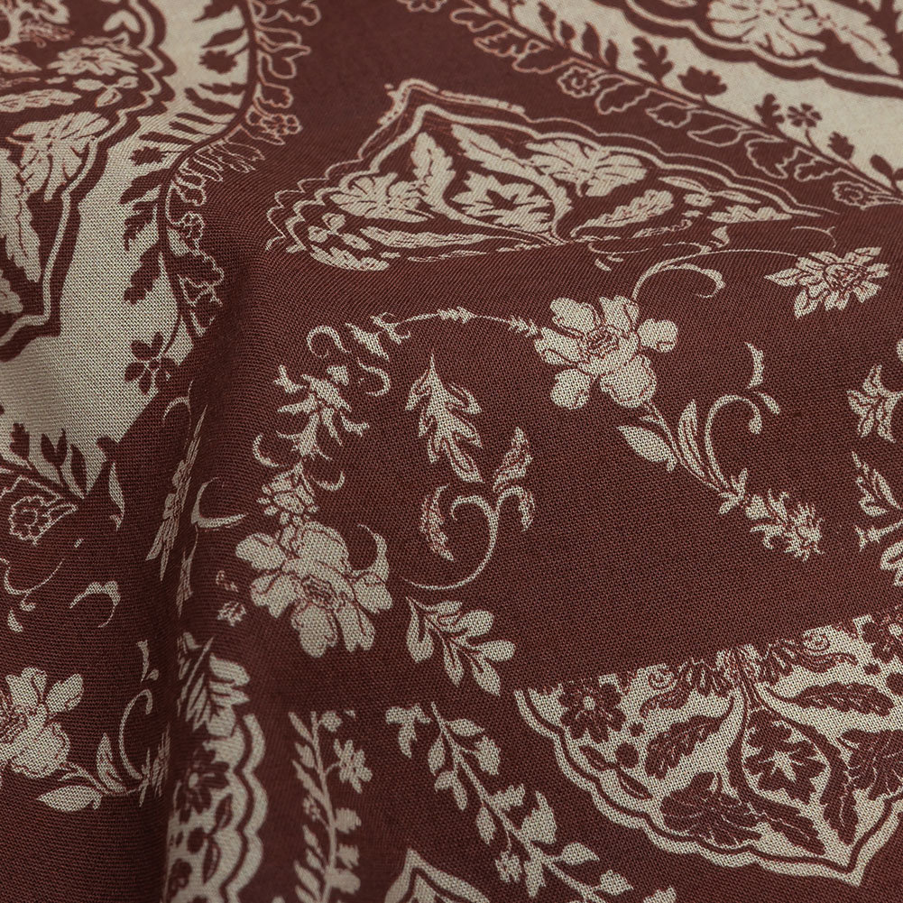 Cotton Voile Panel – Beige and Burgundy Paisley – Impressions in Time Print – Mood Exclusive Rockland Collection Cotton Voile Panel – Beige and Burgundy Paisley – Impressions in Time Print – Mood Exclusive Rockland Collection