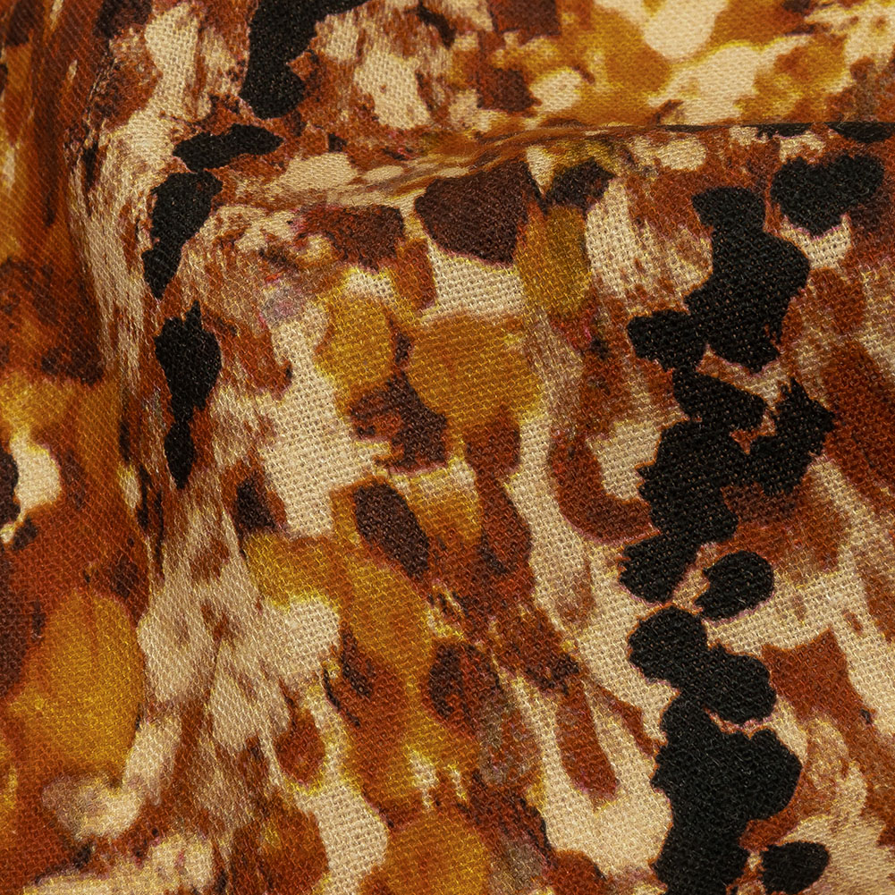 Linen and Rayon Woven - Beige and Orange Abstract - Summit Sketches Print - Mood Exclusive Rockland Collection