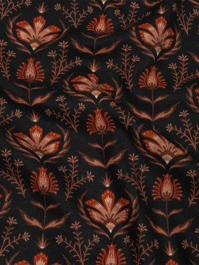 Linen and Rayon Woven – Black and Orange Floral – Watching the Fire Print – Mood Exclusive Rockland Collection Linen and Rayon Woven – Black and Orange Floral – Watching the Fire Print – Mood Exclusive Rockland Collection