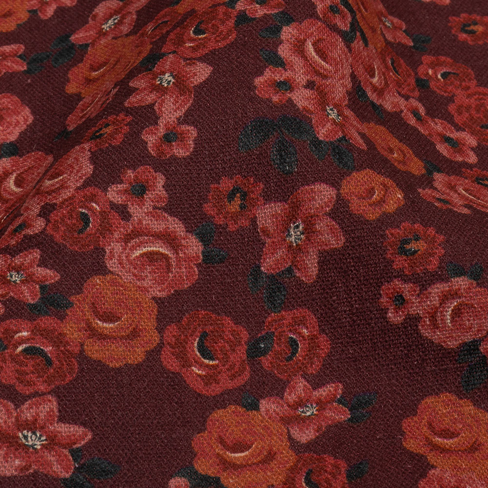 Linen and Rayon Woven - Red Floral - Rose Garden Romance Print - Mood Exclusive Rockland Collection