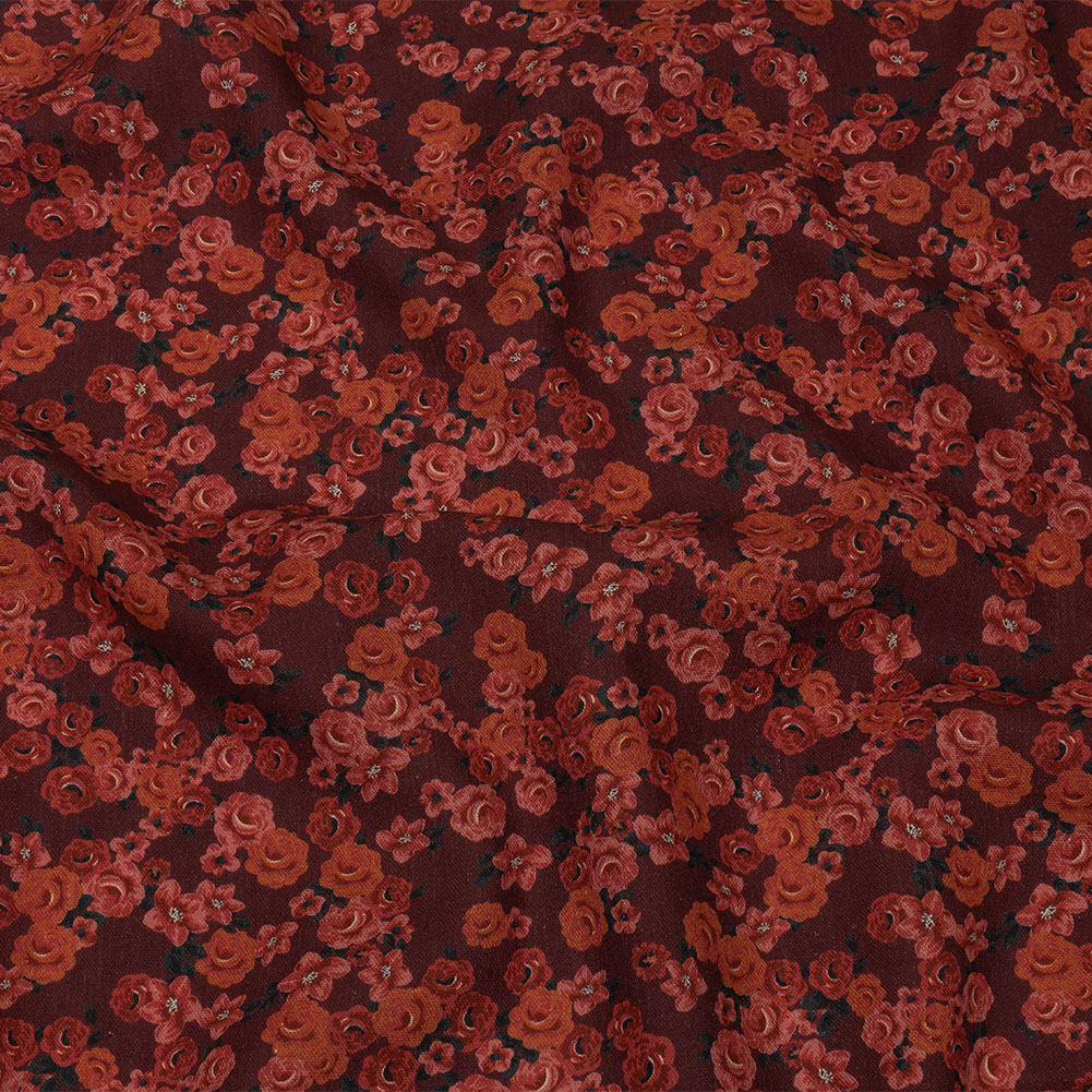 Linen and Rayon Woven – Red Floral – Rose Garden Romance Print – Mood Exclusive Rockland Collection Linen and Rayon Woven – Red Floral – Rose Garden Romance Print – Mood Exclusive Rockland Collection
