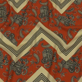 Linen and Rayon Woven – White and Orange Paisley and Chevron – Well Travelled Trails Print – Mood Exclusive Rockland Collection Linen and Rayon Woven – White and Orange Paisley and Chevron – Well Travelled Trails Print – Mood Exclusive Rockland Collection