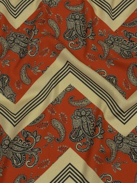 Linen and Rayon Woven – White and Orange Paisley and Chevron – Well Travelled Trails Print – Mood Exclusive Rockland Collection Linen and Rayon Woven – White and Orange Paisley and Chevron – Well Travelled Trails Print – Mood Exclusive Rockland Collection