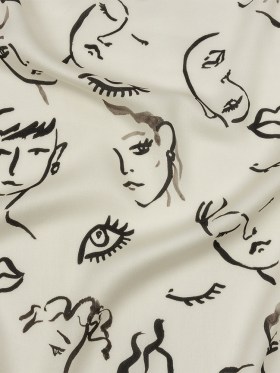 Rayon Challis – Black and White Face Drawings – Everyday Runway Print – Mood Exclusive Metro Collection Rayon Challis – Black and White Face Drawings – Everyday Runway Print – Mood Exclusive Metro Collection