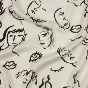 Rayon Challis – Black and White Face Drawings – Everyday Runway Print – Mood Exclusive Metro Collection Rayon Challis – Black and White Face Drawings – Everyday Runway Print – Mood Exclusive Metro Collection