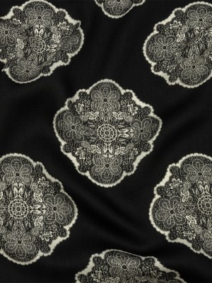 Rayon Challis – Black Lacy Medallions – Cathedral Windows Print – Mood Exclusive Metro Collection Rayon Challis – Black Lacy Medallions – Cathedral Windows Print – Mood Exclusive Metro Collection