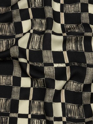 Rayon Challis – Black and White Checks – City Blocked Print – Mood Exclusive Metro Collection Rayon Challis – Black and White Checks – City Blocked Print – Mood Exclusive Metro Collection