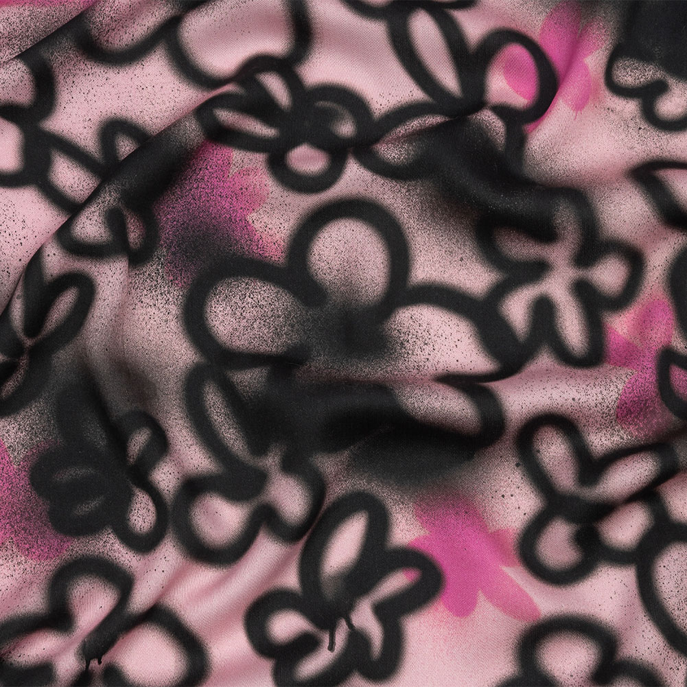 Rayon Challis – Pink and Black Spraypaint Floral – Street Sketch Print – Mood Exclusive Metro Collection Rayon Challis – Pink and Black Spraypaint Floral – Street Sketch Print – Mood Exclusive Metro Collection