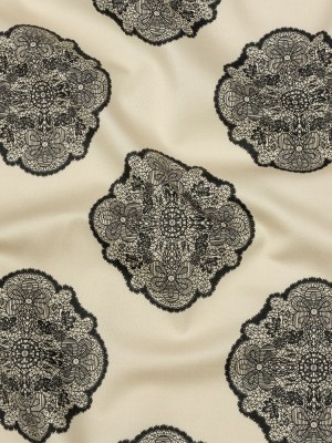 Stretch Cotton Sateen – White Lacy Medallions – Cathedral Windows Print – Mood Exclusive Metro Collection Stretch Cotton Sateen – White Lacy Medallions – Cathedral Windows Print – Mood Exclusive Metro Collection