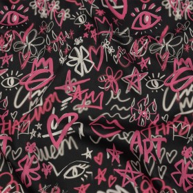 Stretch Cotton Sateen – Pink and Black Graffiti Doodles – Spontaneous Collaboration Print – Mood Exclusive Metro Collection Stretch Cotton Sateen – Pink and Black Graffiti Doodles – Spontaneous Collaboration Print – Mood Exclusive Metro Collection