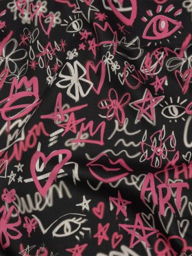 Stretch Cotton Sateen – Pink and Black Graffiti Doodles – Spontaneous Collaboration Print – Mood Exclusive Metro Collection Stretch Cotton Sateen – Pink and Black Graffiti Doodles – Spontaneous Collaboration Print – Mood Exclusive Metro Collection