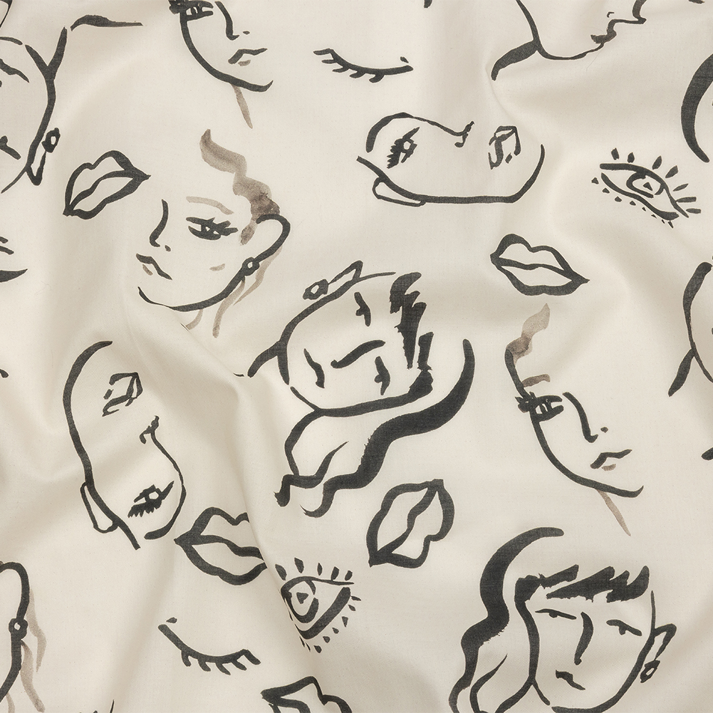 Cotton Voile – Black and White Face Drawings – Everyday Runway Print – Mood Exclusive Metro Collection Cotton Voile – Black and White Face Drawings – Everyday Runway Print – Mood Exclusive Metro Collection