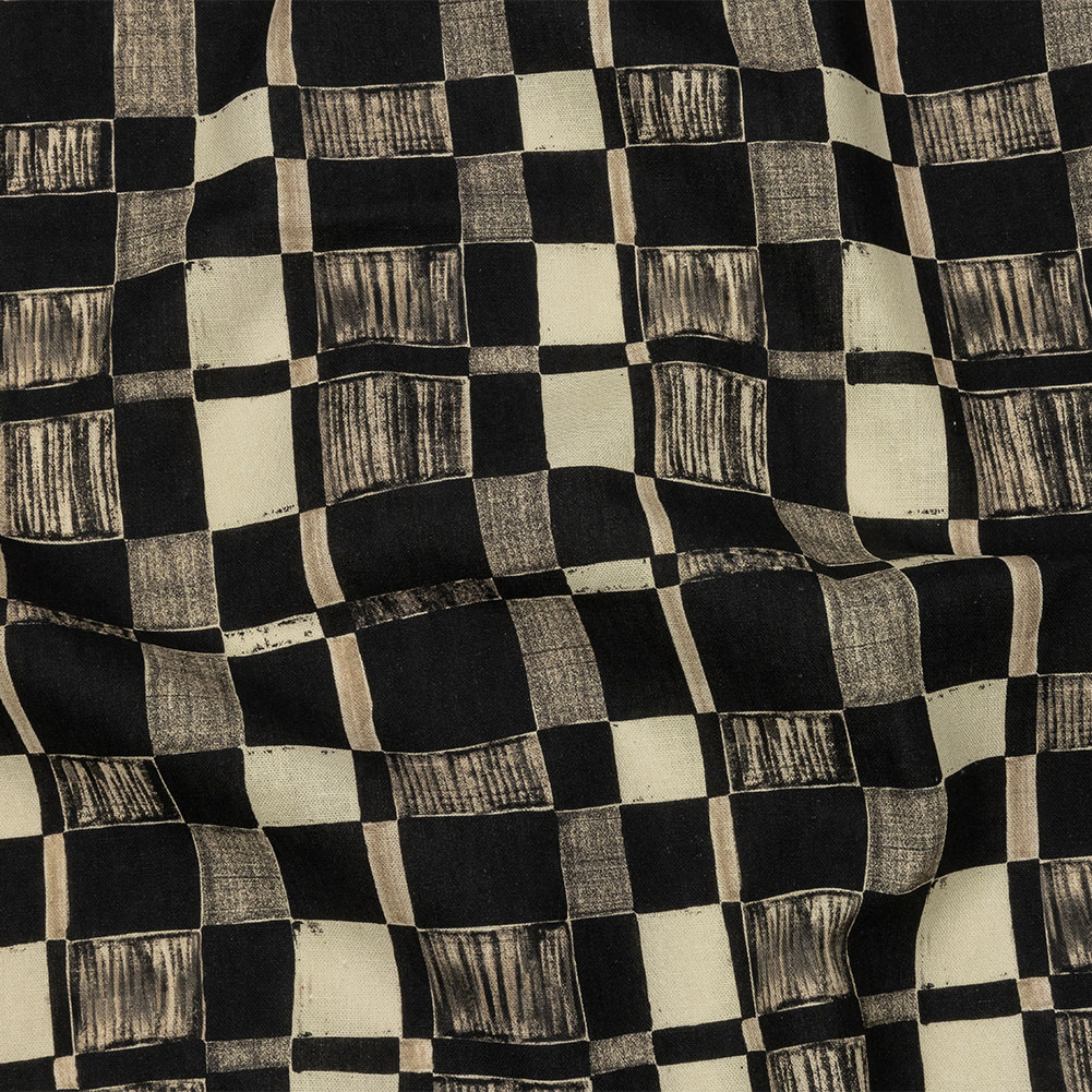 Linen and Rayon Woven – Black and White Checks – City Blocked Print – Mood Exclusive Metro Collection Linen and Rayon Woven – Black and White Checks – City Blocked Print – Mood Exclusive Metro Collection