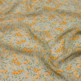 Viscose Georgette – Sage and Orange Floral – Dance with the Daffodils Print – Mood Exclusive Secret Garden Collection Viscose Georgette – Sage and Orange Floral – Dance with the Daffodils Print – Mood Exclusive Secret Garden Collection