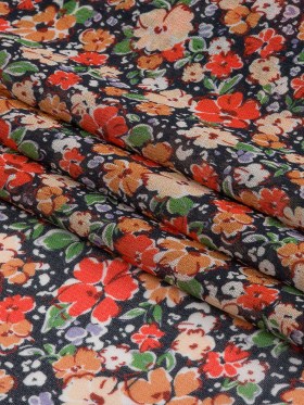 Viscose Georgette – Black and Peach Floral – Poppy Hypnosis Print – Mood Exclusive Secret Garden Collection Viscose Georgette – Black and Peach Floral – Poppy Hypnosis Print – Mood Exclusive Secret Garden Collection