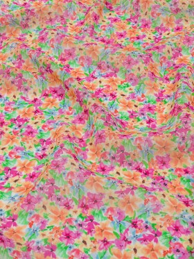 Viscose Georgette – Pink and Orange Floral – Isola Bella Print – Mood Exclusive Secret Garden Collection Viscose Georgette – Pink and Orange Floral – Isola Bella Print – Mood Exclusive Secret Garden Collection