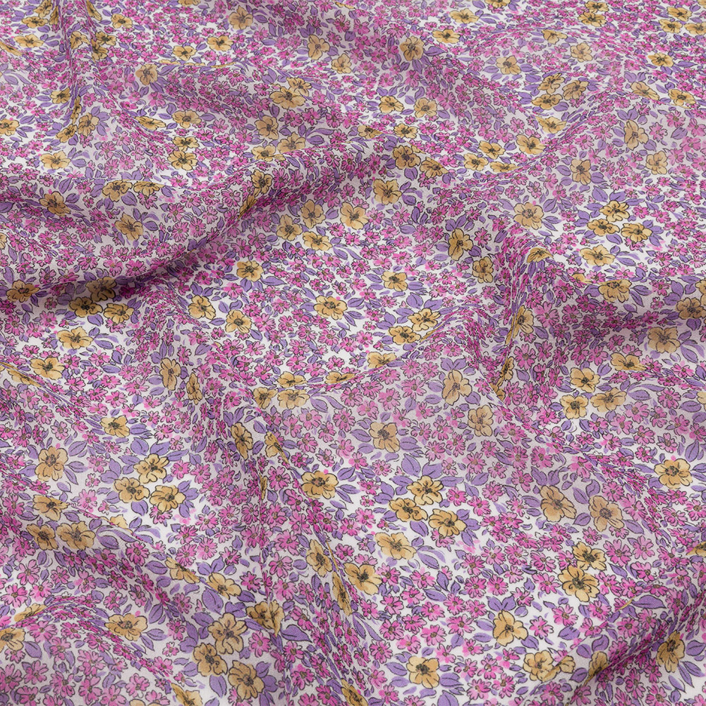 Viscose Georgette – Pink and Yellow Floral – Springtime Saunter Print – Mood Exclusive Secret Garden Collection Viscose Georgette – Pink and Yellow Floral – Springtime Saunter Print – Mood Exclusive Secret Garden Collection