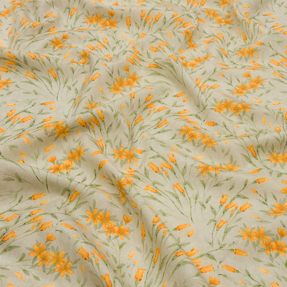 Cotton Poplin – Sage and Orange Floral – Dance with the Daffodils Print – Mood Exclusive Secret Garden Collection Cotton Poplin – Sage and Orange Floral – Dance with the Daffodils Print – Mood Exclusive Secret Garden Collection