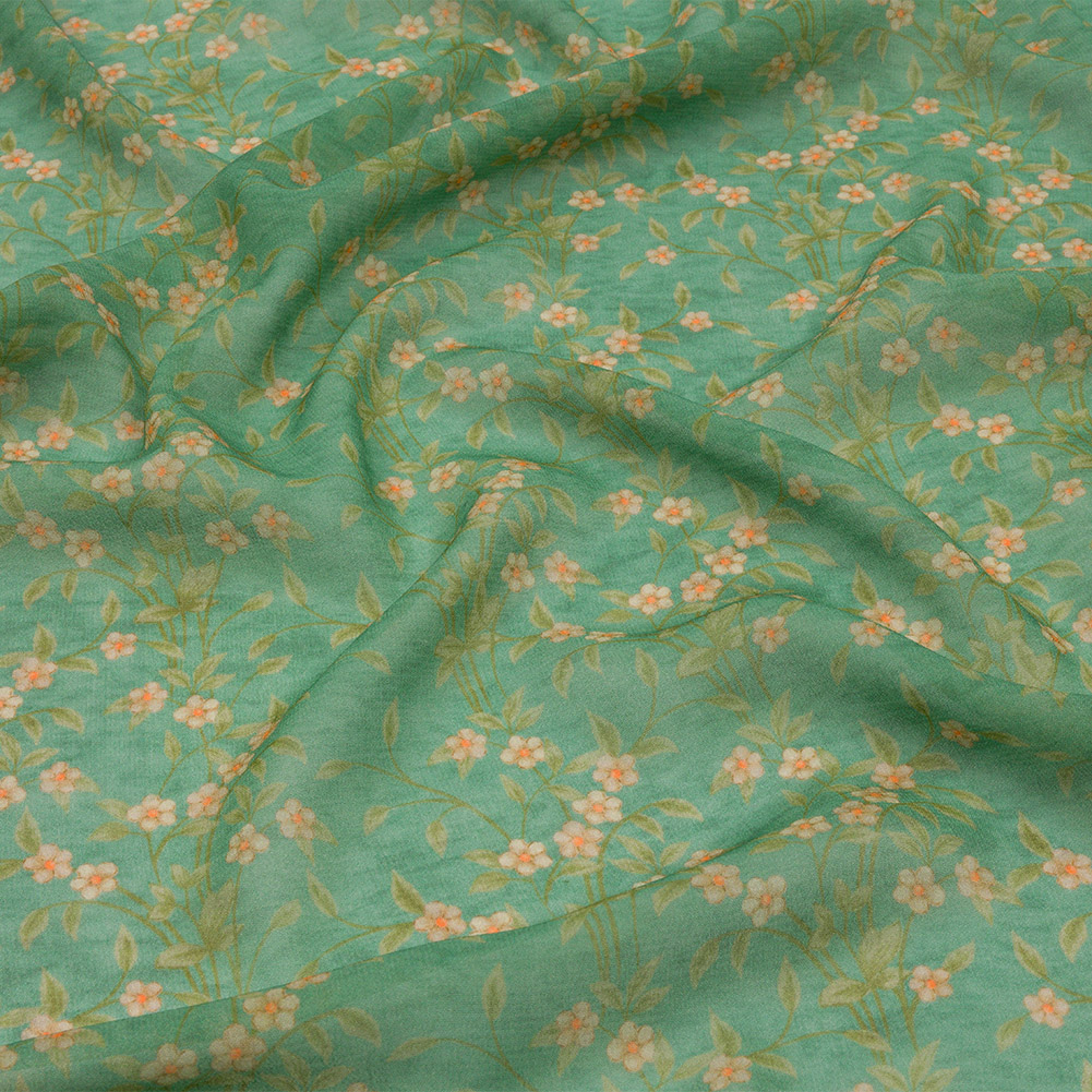 Viscose Georgette – Green and Cream Floral – Flora’s Crown Print – Mood Exclusive Secret Garden Collection Viscose Georgette – Green and Cream Floral – Flora’s Crown Print – Mood Exclusive Secret Garden Collection