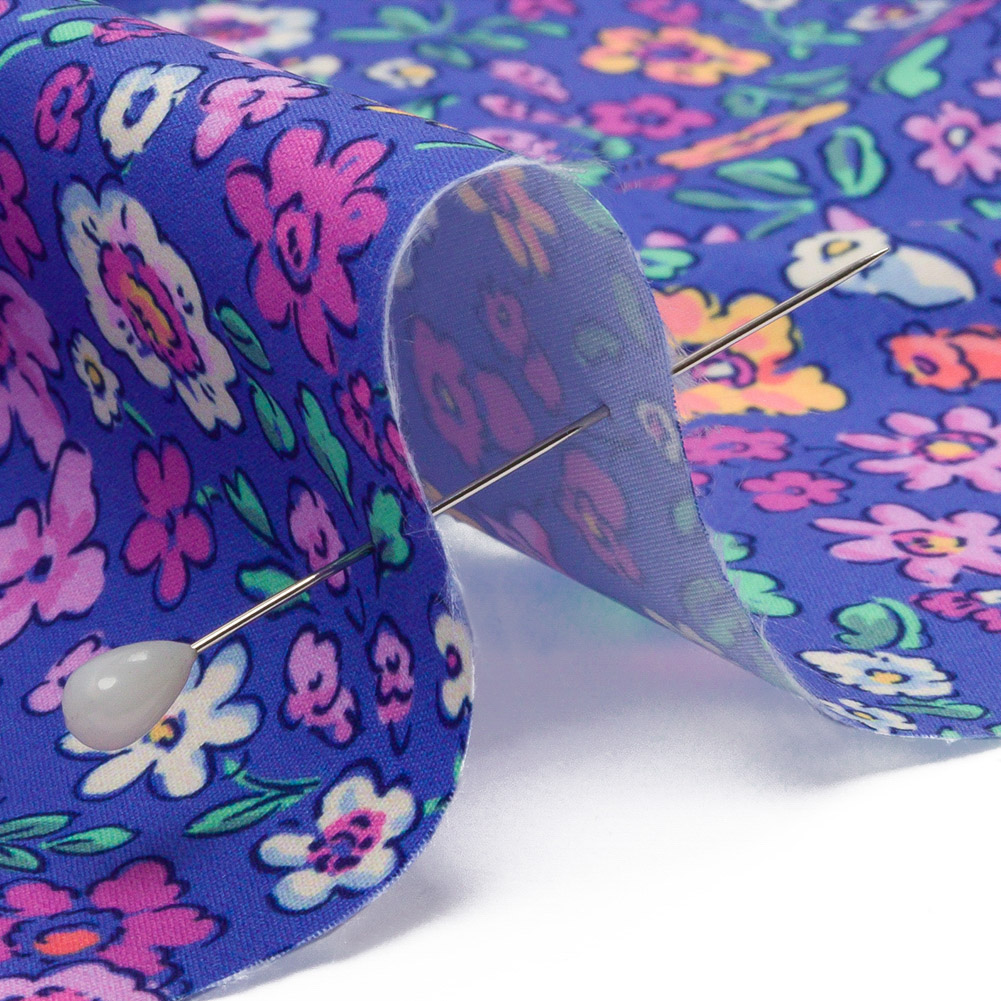 Recycled Polyester Swim Trunk Fabric - Blue and Purple Floral - July Doodles Print - Mood Exclusive Malibu Collection