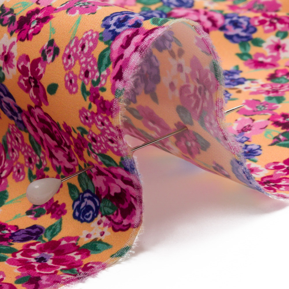 Recycled Polyester Swim Trunk Fabric - Peach and Pink Floral - Peony Paradise Print - Mood Exclusive Malibu Collection