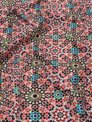 Recycled Polyester Swim Trunk Fabric – Orange and Green Kaleidoscope Geometric – Marmalade Skies Print – Mood Exclusive Malibu Collection Recycled Polyester Swim Trunk Fabric – Orange and Green Kaleidoscope Geometric – Marmalade Skies Print – Mood Exclusive Malibu Collection