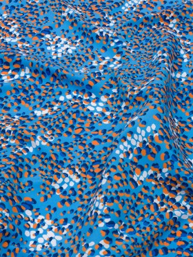 Recycled Polyester Swim Trunk Fabric – Blue and Orange Bubble Spots – Tenerife Tides Print – Mood Exclusive Malibu Collection Recycled Polyester Swim Trunk Fabric – Blue and Orange Bubble Spots – Tenerife Tides Print – Mood Exclusive Malibu Collection
