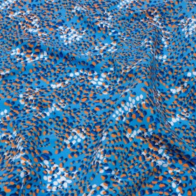 Recycled Polyester Swim Trunk Fabric – Blue and Orange Bubble Spots – Tenerife Tides Print – Mood Exclusive Malibu Collection Recycled Polyester Swim Trunk Fabric – Blue and Orange Bubble Spots – Tenerife Tides Print – Mood Exclusive Malibu Collection