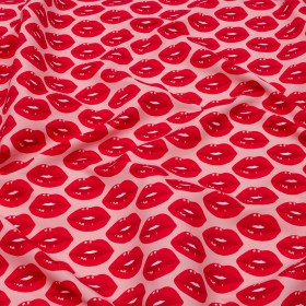 Recycled Polyester Swim Trunk Fabric – Pink Smiling Lips – Pink Love it Loud Print – Mood Exclusive Malibu Collection Recycled Polyester Swim Trunk Fabric – Pink Smiling Lips – Pink Love it Loud Print – Mood Exclusive Malibu Collection