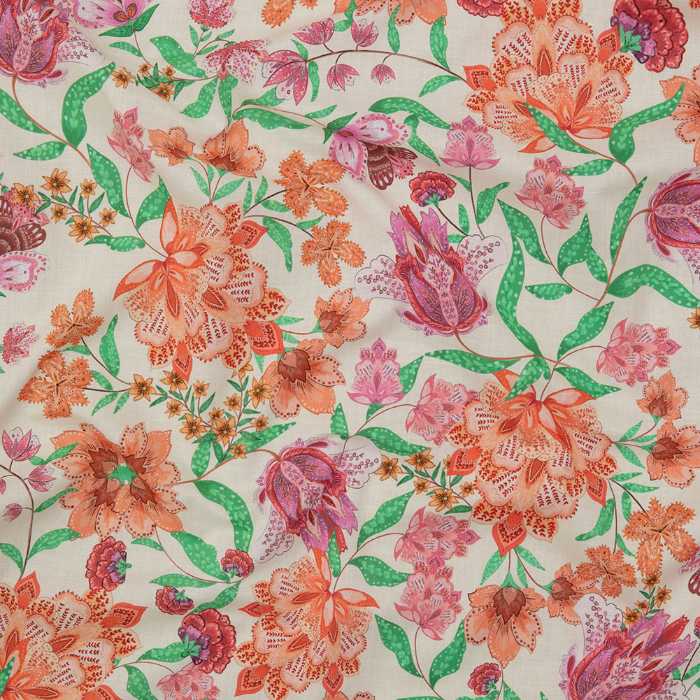 Cotton Voile – Pink and Orange Floral – Lennox Estate Print – Mood Exclusive Gisele Collection Cotton Voile – Pink and Orange Floral – Lennox Estate Print – Mood Exclusive Gisele Collection