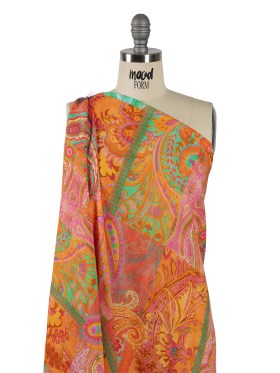 Sustainable Viscose Crepe – Orange Patchwork Paisley – Pastel Patina Print – Mood Exclusive Gisele Collection Sustainable Viscose Crepe – Orange Patchwork Paisley – Pastel Patina Print – Mood Exclusive Gisele Collection