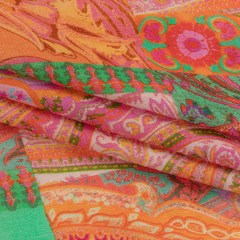 Sustainable Viscose Crepe – Orange Patchwork Paisley – Pastel Patina Print – Mood Exclusive Gisele Collection Sustainable Viscose Crepe – Orange Patchwork Paisley – Pastel Patina Print – Mood Exclusive Gisele Collection