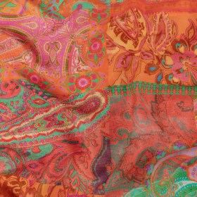 Sustainable Viscose Crepe – Orange Patchwork Paisley – Pastel Patina Print – Mood Exclusive Gisele Collection Sustainable Viscose Crepe – Orange Patchwork Paisley – Pastel Patina Print – Mood Exclusive Gisele Collection