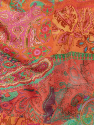 Sustainable Viscose Crepe – Orange Patchwork Paisley – Pastel Patina Print – Mood Exclusive Gisele Collection Sustainable Viscose Crepe – Orange Patchwork Paisley – Pastel Patina Print – Mood Exclusive Gisele Collection